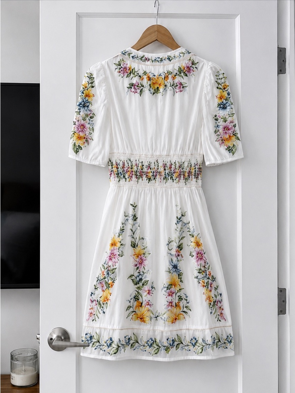 Calypso St. Barth Floral Print Puff Sleeve Button Front Mini Dress NWT Large - Picture 2 of 7